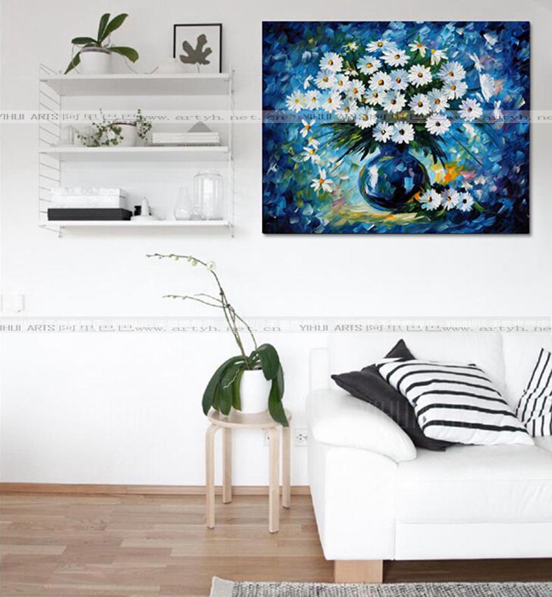 億輝裝飾畫油畫花卉三聯掛畫純手繪刀畫沙發背景墻畫餐廳墻無框畫 油畫廠家